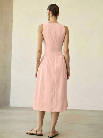 MOTF PREMIUM SOLID SLEEVELESS SLANT POCKET DRESS