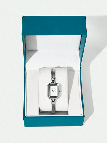 MOTF PREMIUM SILVER & WHITE SHELL SQUARE BRACELET WATCH