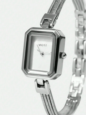 MOTF PREMIUM SILVER & WHITE SHELL SQUARE BRACELET WATCH