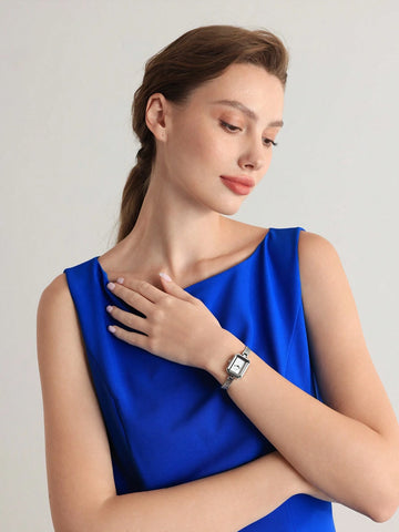 MOTF PREMIUM SILVER & WHITE SHELL SQUARE BRACELET WATCH