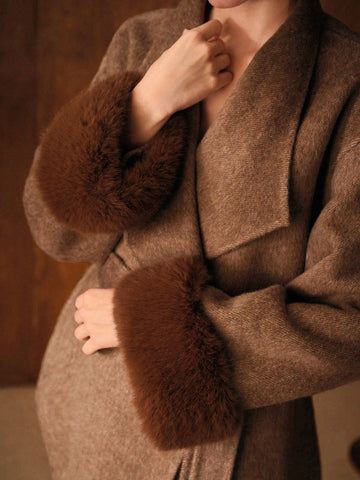 MOTF PREMIUM WOOL BELTED CONTRAST FAUX FUR OVERCOAT