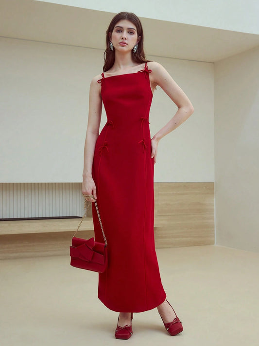 MOTF STUDIO BOW DECOR SPLIT HEM MAXI CAMI DRESS