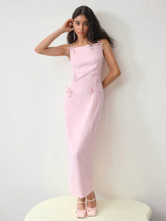 MOTF STUDIO BOW DECOR SPLIT HEM MAXI CAMI DRESS