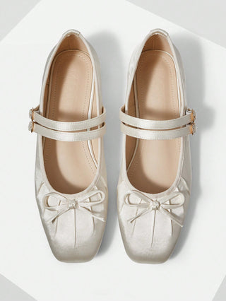 BOW DECOR DOUBLE BUCKLE STRAPS BALLET FLATS