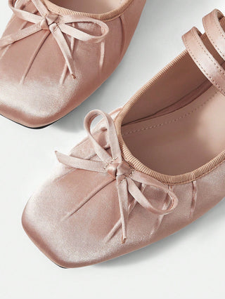 BOW DECOR DOUBLE BUCKLE STRAPS BALLET FLATS