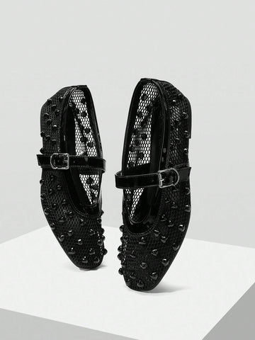 MOTF PREMIUM RHINESTONE DETAIL PU LEATHER FLATS