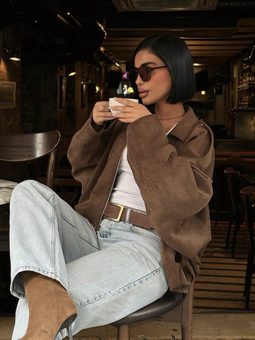 Women Casual Street Fashion Turndown Collar Jacket