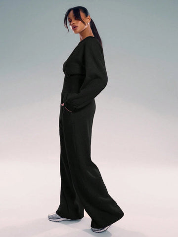 MUSERA Asymmetrical Shoulder Jogger Wide Leg Jumpsuit