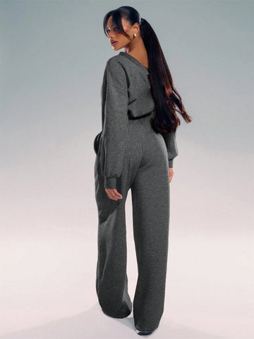 MUSERA Asymmetrical Shoulder Jogger Wide Leg Jumpsuit