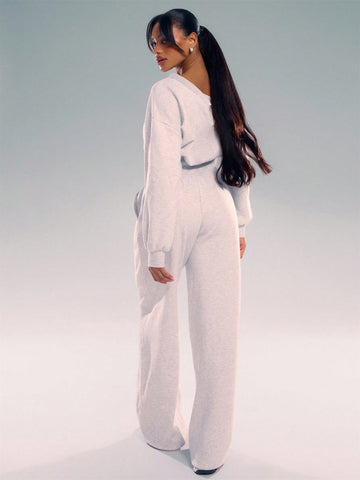 MUSERA Asymmetrical Shoulder Jogger Wide Leg Jumpsuit