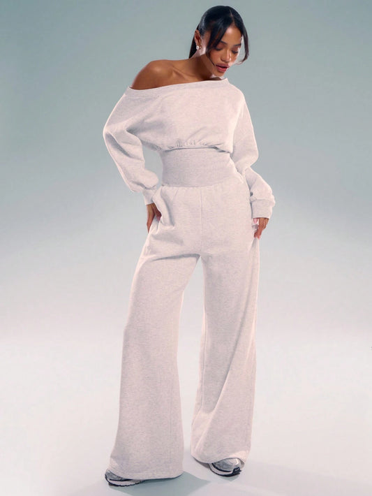 MUSERA Asymmetrical Shoulder Jogger Wide Leg Jumpsuit