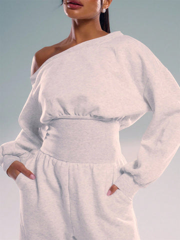 MUSERA Asymmetrical Shoulder Jogger Wide Leg Jumpsuit