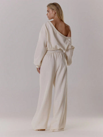 MUSERA Asymmetrical Shoulder Jogger Wide Leg Jumpsuit