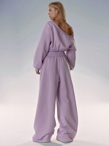 MUSERA Asymmetrical Shoulder Jogger Wide Leg Jumpsuit