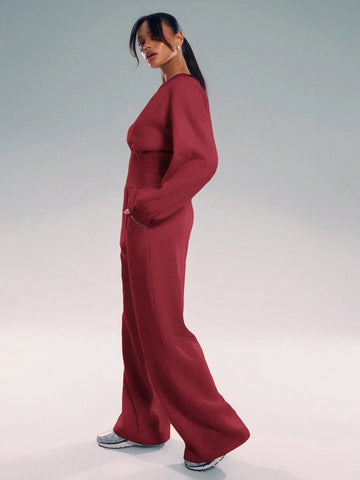 MUSERA Asymmetrical Shoulder Jogger Wide Leg Jumpsuit