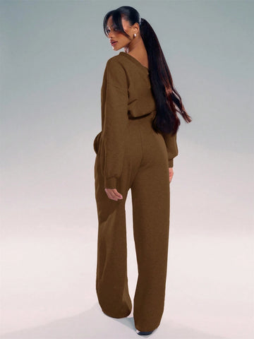MUSERA Asymmetrical Shoulder Jogger Wide Leg Jumpsuit