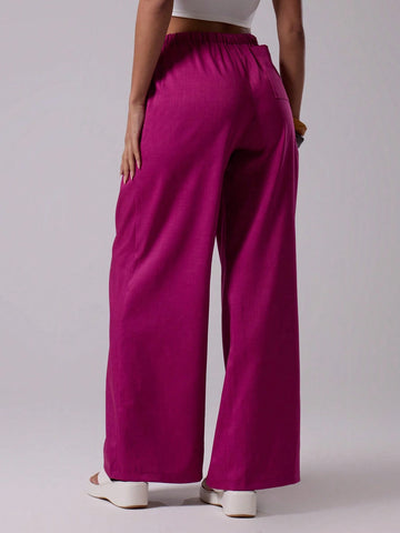 Textured Linen Feel Tie Waist Trouser