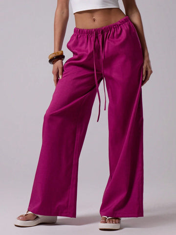 Textured Linen Feel Tie Waist Trouser