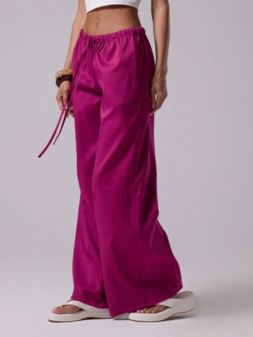 Textured Linen Feel Tie Waist Trouser