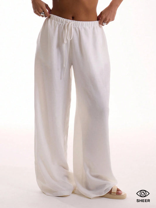 Textured Linen Feel Tie Waist Trouser