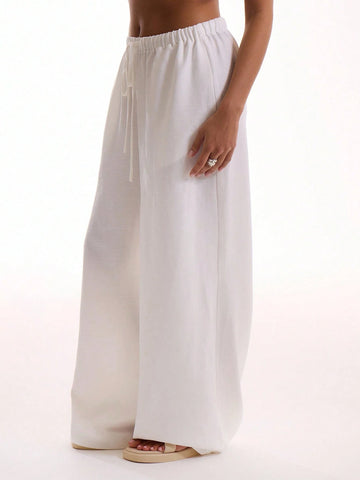 Textured Linen Feel Tie Waist Trouser