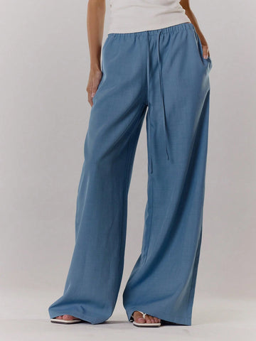 Textured Linen Feel Tie Waist Trouser