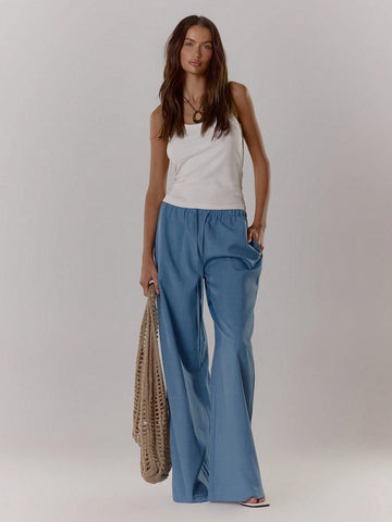 Textured Linen Feel Tie Waist Trouser
