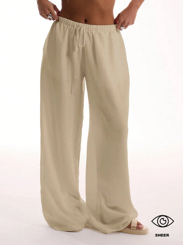 Textured Linen Feel Tie Waist Trouser