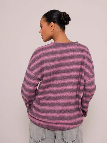 Oversized Crew Neck Striped Jumper Spring Casual Y2k 90's Stripe Oversized Sweater