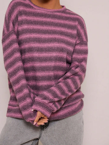 Oversized Crew Neck Striped Jumper Spring Casual Y2k 90's Stripe Oversized Sweater