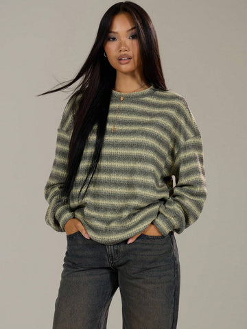Oversized Crew Neck Striped Jumper Spring Casual Y2k 90's Stripe Oversized Sweater
