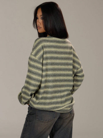 Oversized Crew Neck Striped Jumper Spring Casual Y2k 90's Stripe Oversized Sweater