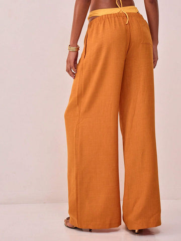 Textured Linen Feel Tie Waist Trouser