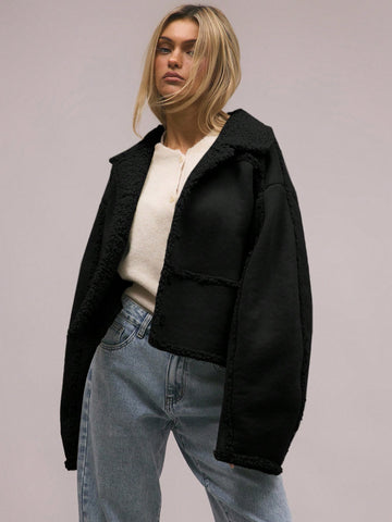 MUSERA Shearling Suede Collared Jacket