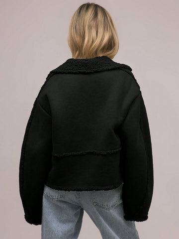 MUSERA Shearling Suede Collared Jacket
