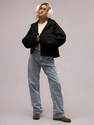 MUSERA Shearling Suede Collared Jacket