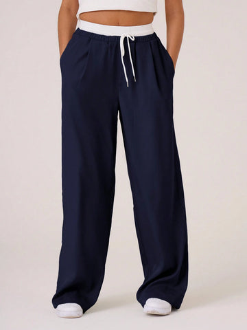 Woven Contrast Waistband Tailored Trousers