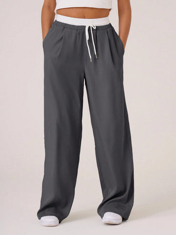 Woven Contrast Waistband Tailored Trousers