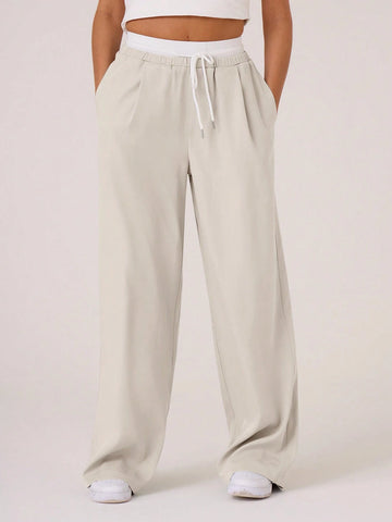 Woven Contrast Waistband Tailored Trousers