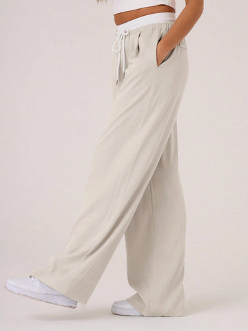 Woven Contrast Waistband Tailored Trousers