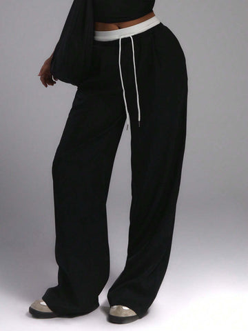 Woven Contrast Waistband Tailored Trousers