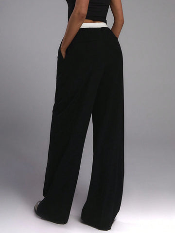Woven Contrast Waistband Tailored Trousers