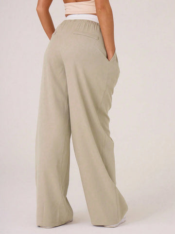 Woven Contrast Waistband Tailored Trousers