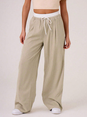 Woven Contrast Waistband Tailored Trousers