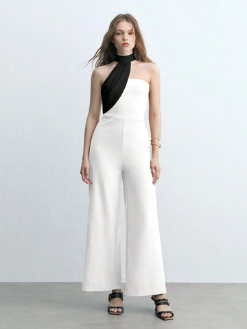 Maija Women's Color Block Asymmetrical Halter Jumpsuit
