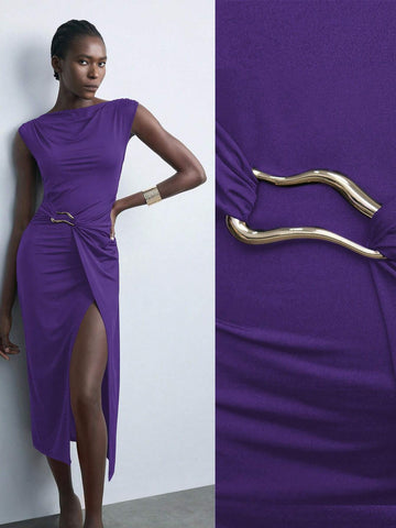 Women's Asymmetrical Design Metal Decor Versatile Modern Urban Casual Fashion Dress