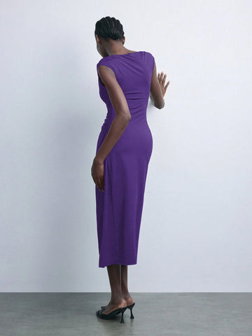 Women's Asymmetrical Design Metal Decor Versatile Modern Urban Casual Fashion Dress