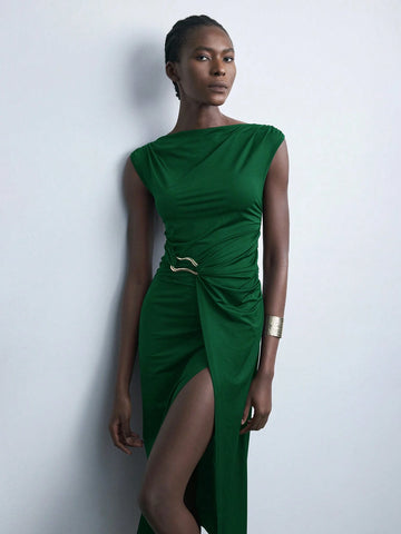Women's Asymmetrical Design Metal Decor Versatile Modern Urban Casual Fashion Dress