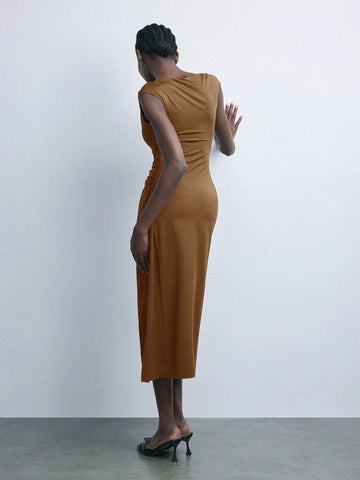 Women's Asymmetrical Design Metal Decor Versatile Modern Urban Casual Fashion Dress