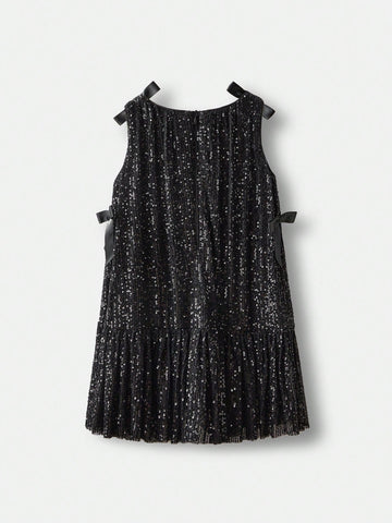 Young Girl Loose Casual Bow & Sequin Decor Cami Dress